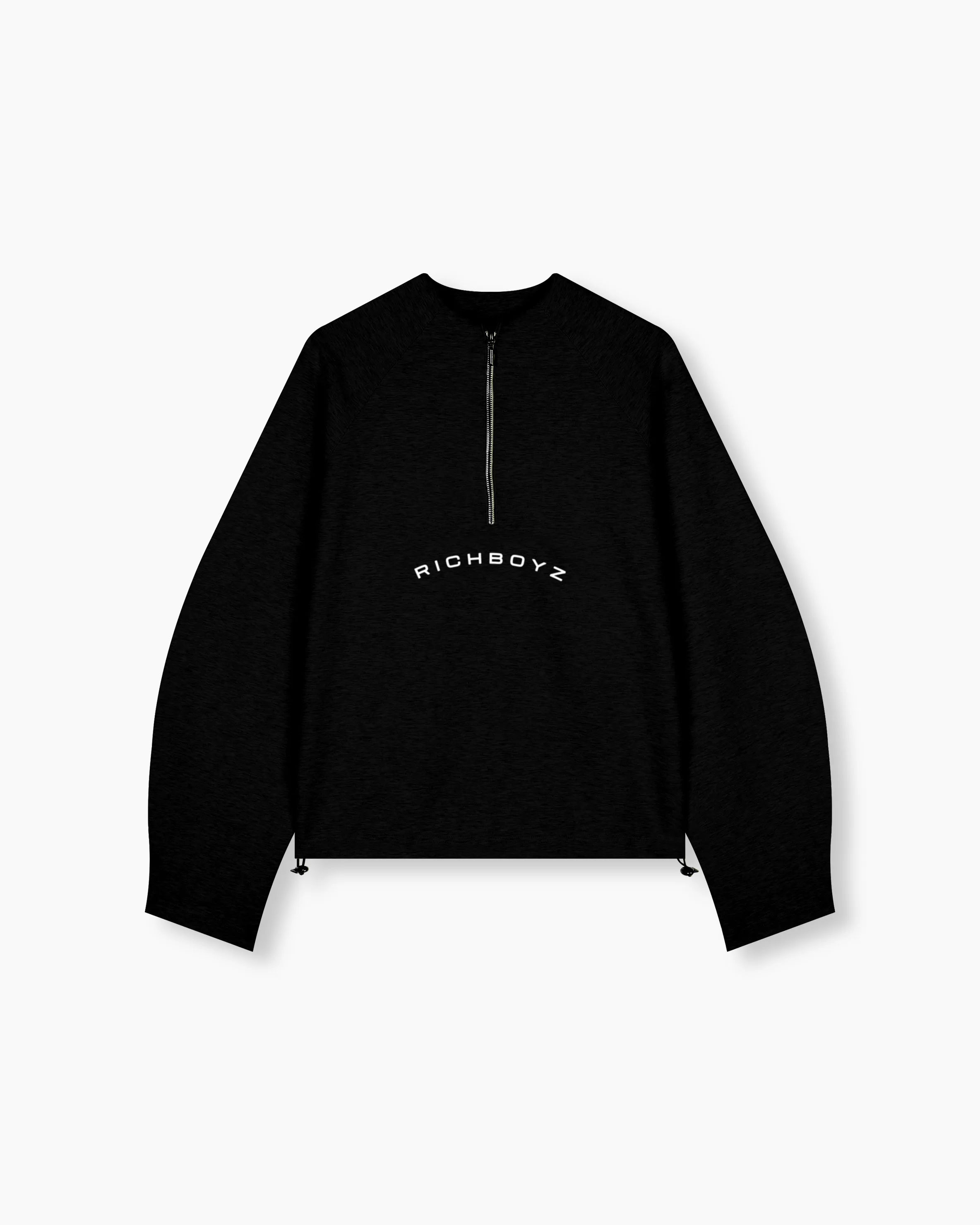 Black sweatshirt with 'RICHBOYZ' text on a white background