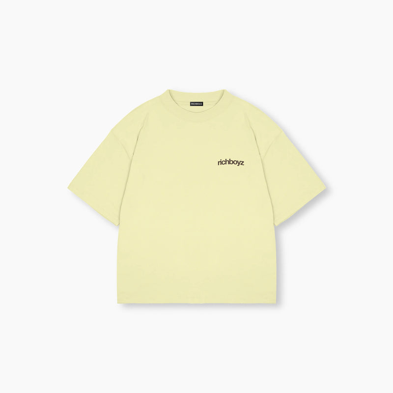 Light yellow t-shirt with 'richboyz' logo on a white background