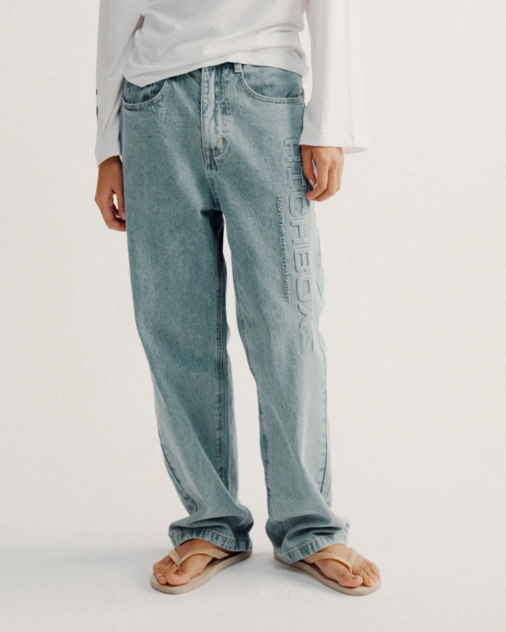 Straight Denim Pants - Washed Blue