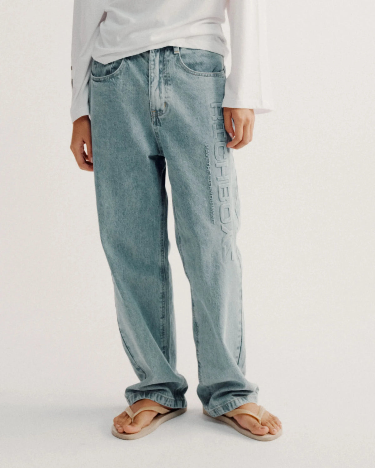 Straight Denim Pants - Washed Blue