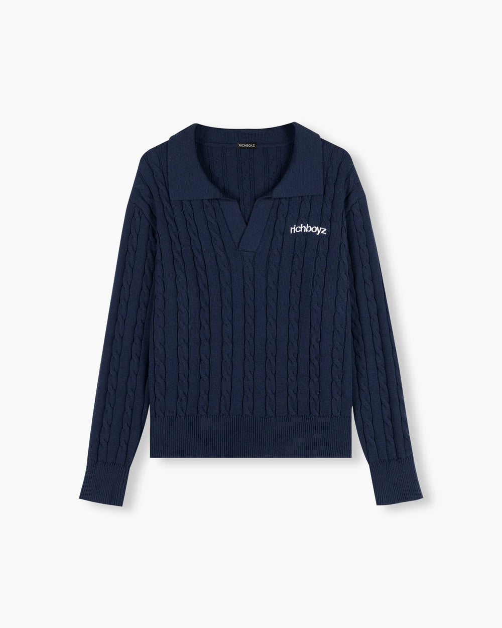 Cable Knit Polo Sweater - Everblue