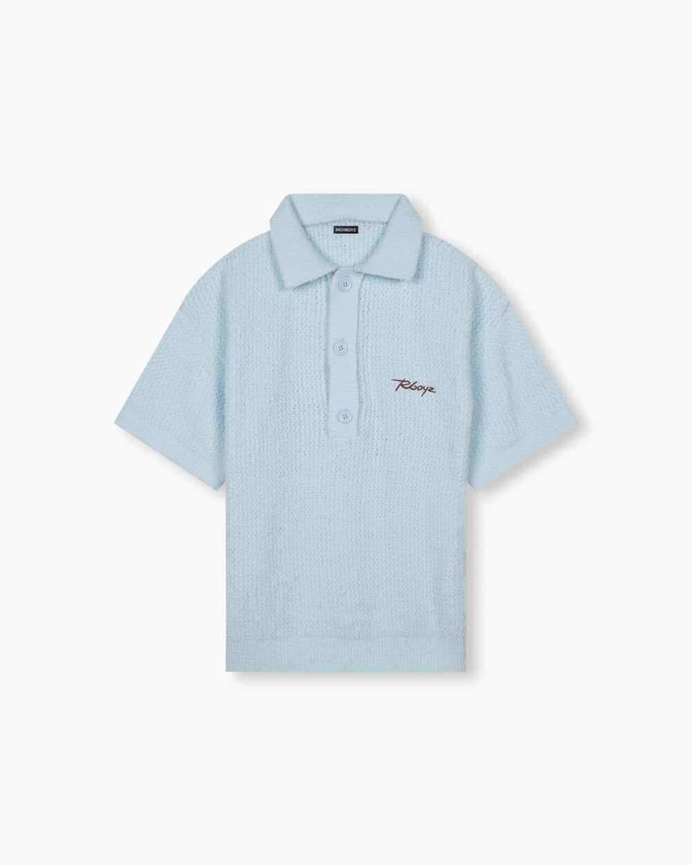 Knitted Button Down Polo - Cloud