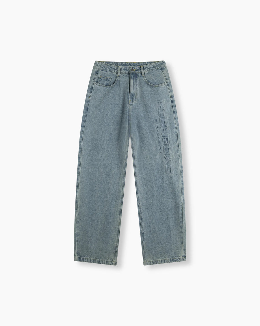 Straight Denim Pants - Washed Blue