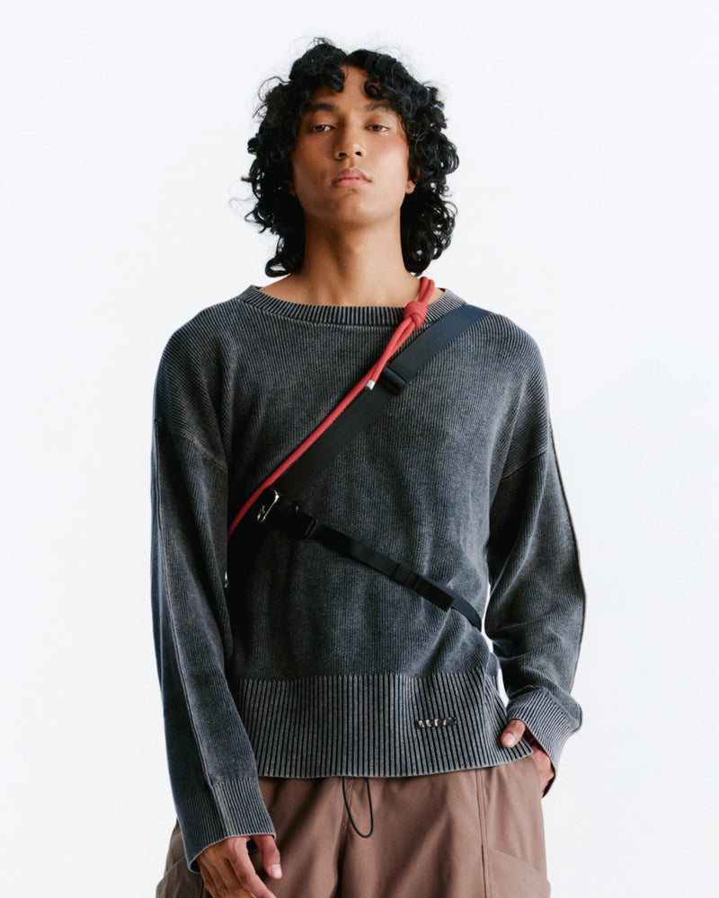 Washed Knitted Sweater - Black