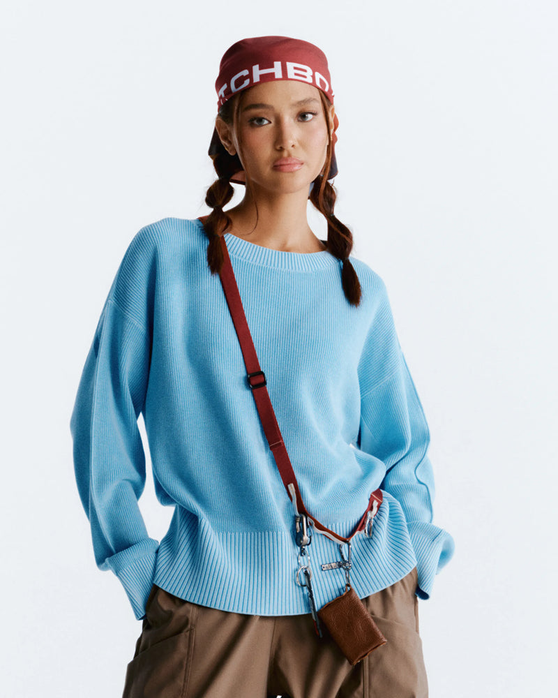 Washed Knitted Sweater - Sky Blue