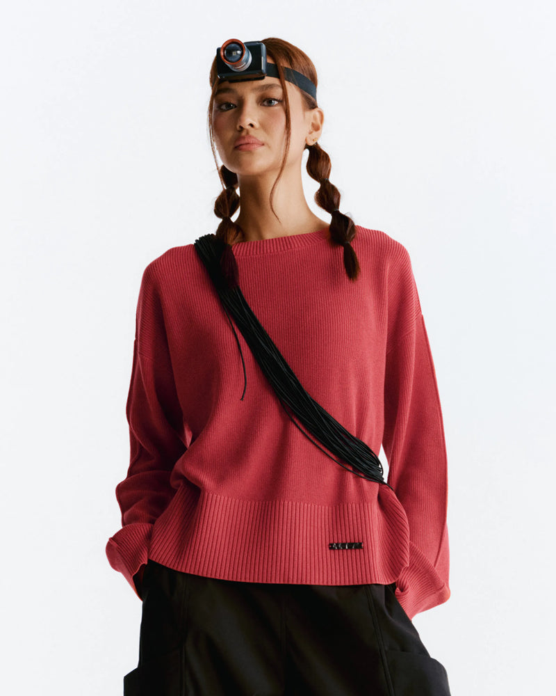 Washed Knitted Sweater - Red
