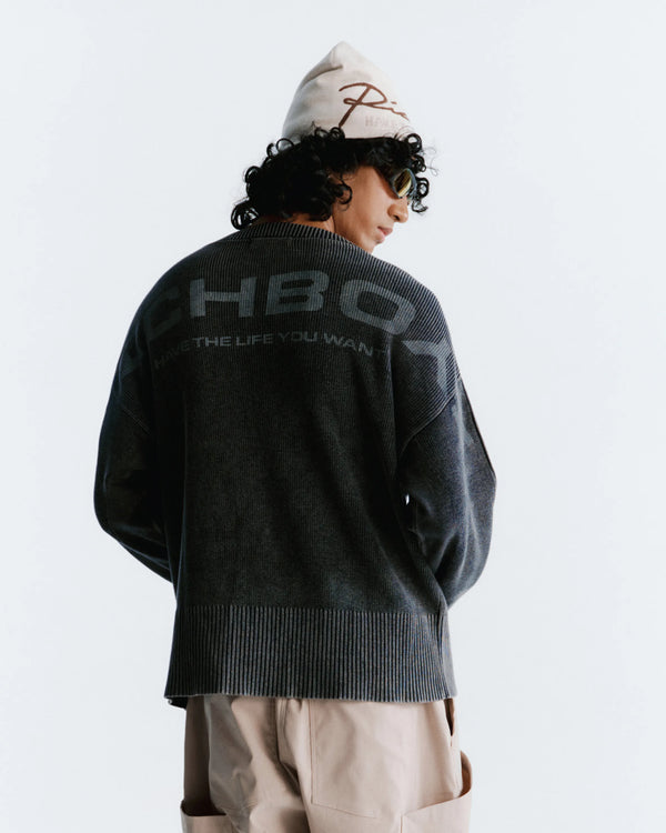 Washed Knitted Sweater - Black