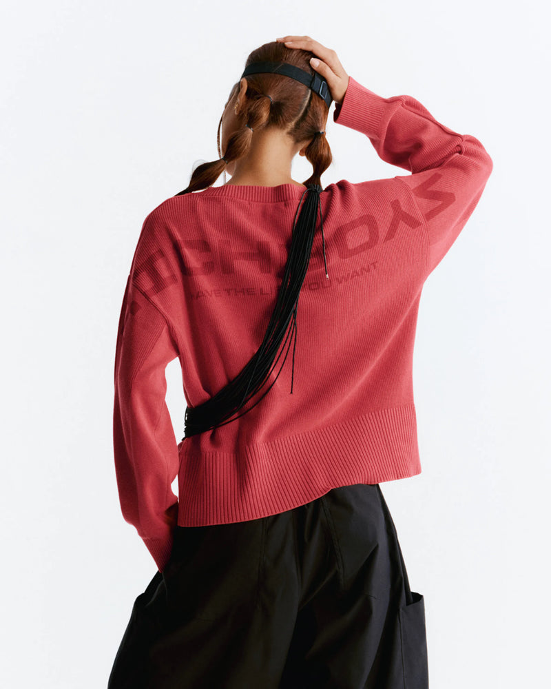 Washed Knitted Sweater - Red