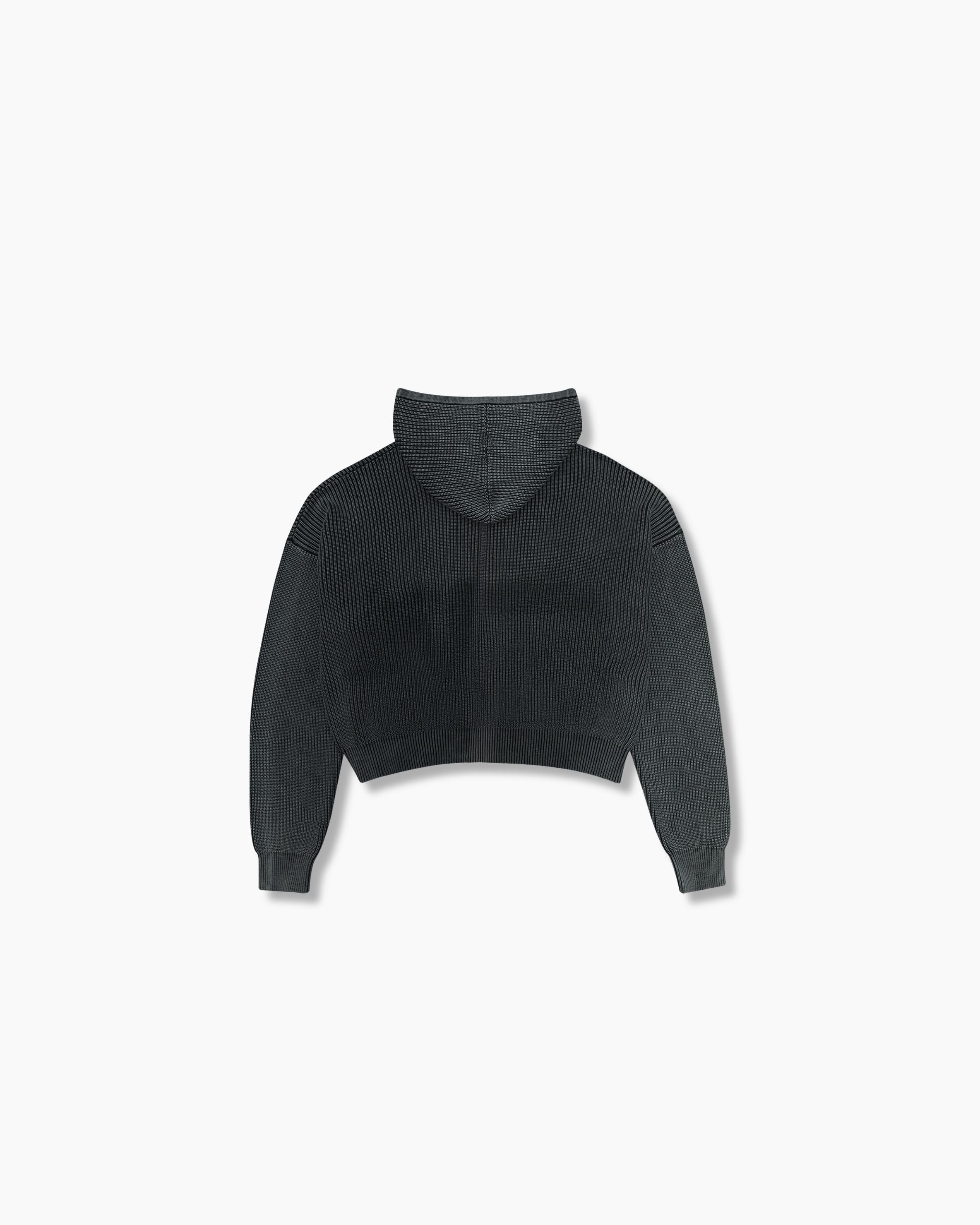 Knitted Full Zip Box Hoodie - Shadow