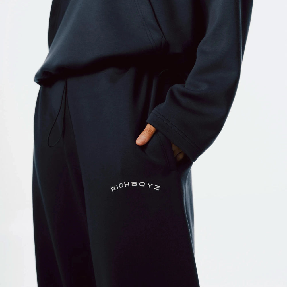 Close-up of Airy Lounge Pants soft fabric texture and waistband detail in Navy Blue