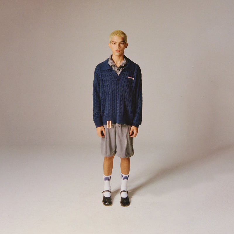 Cable Knit Polo Sweater - Everblue