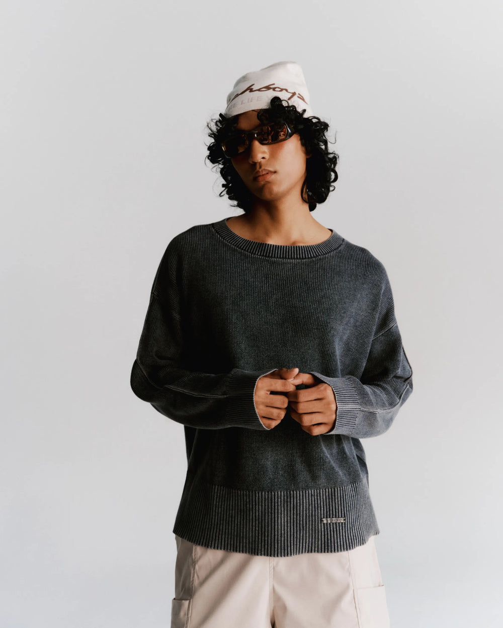 Washed Knitted Sweater - Black