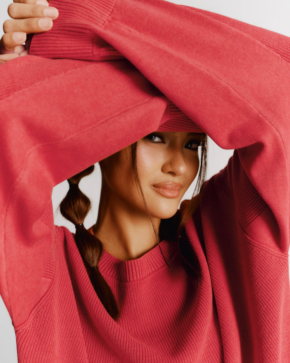 Washed Knitted Sweater - Red