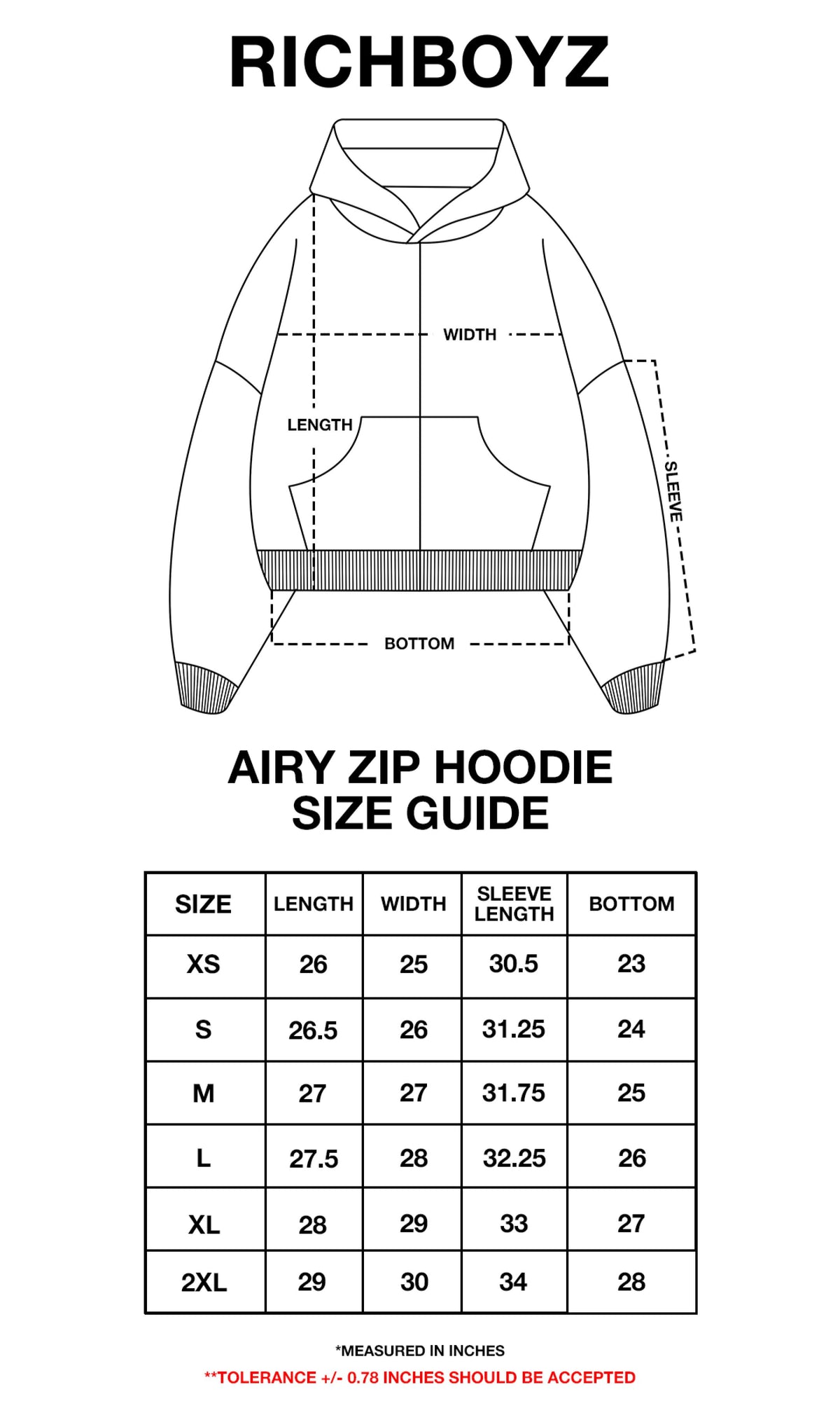 Product size chart