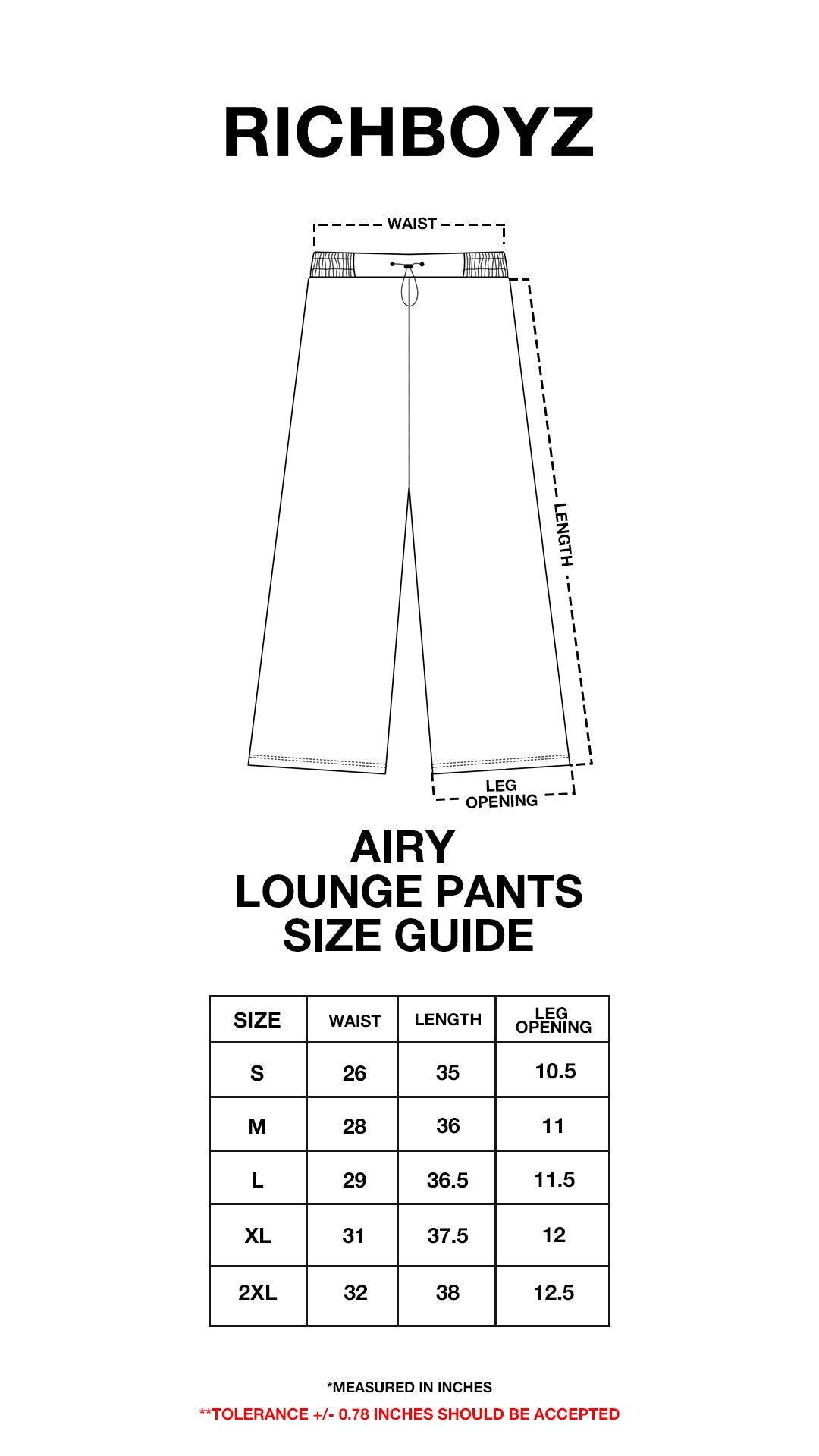 Product size chart