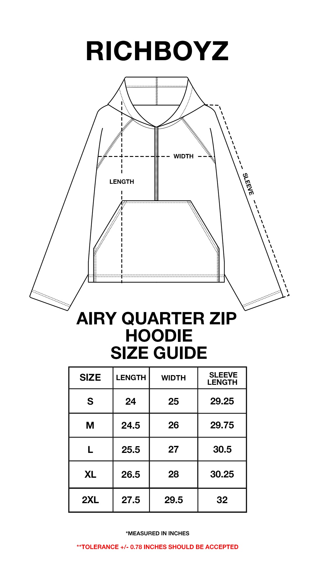 Product size chart