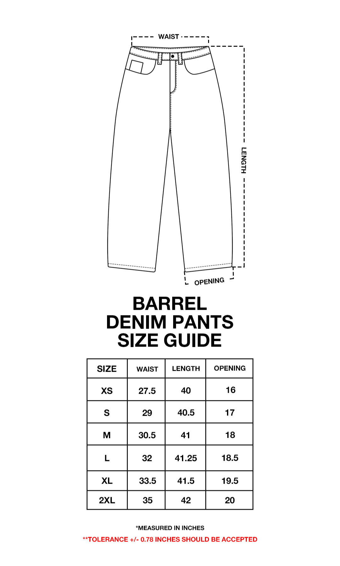 Product size chart