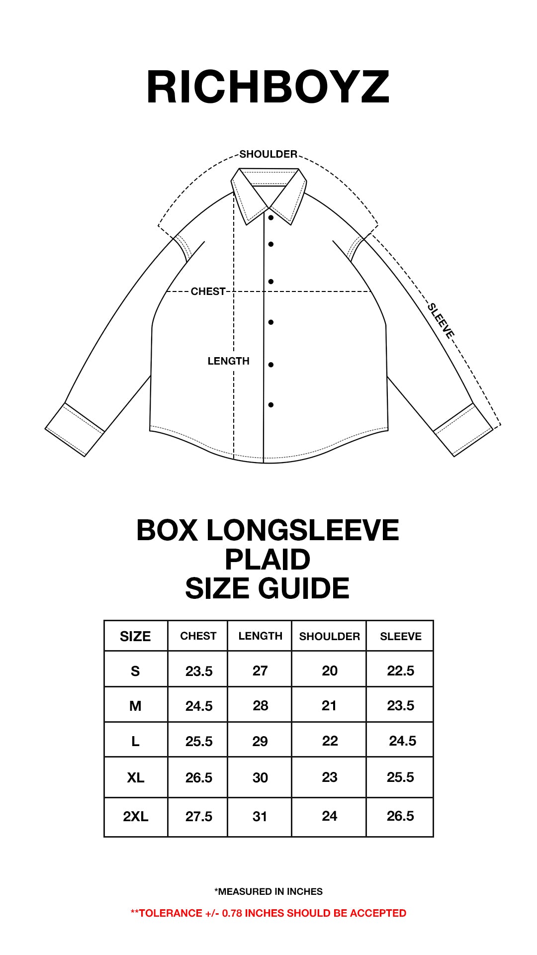 Product size chart