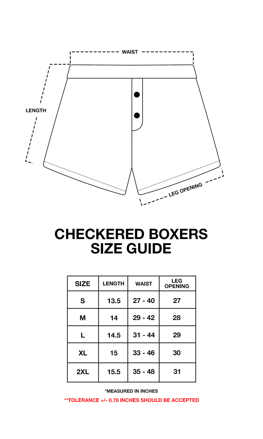 Product size chart