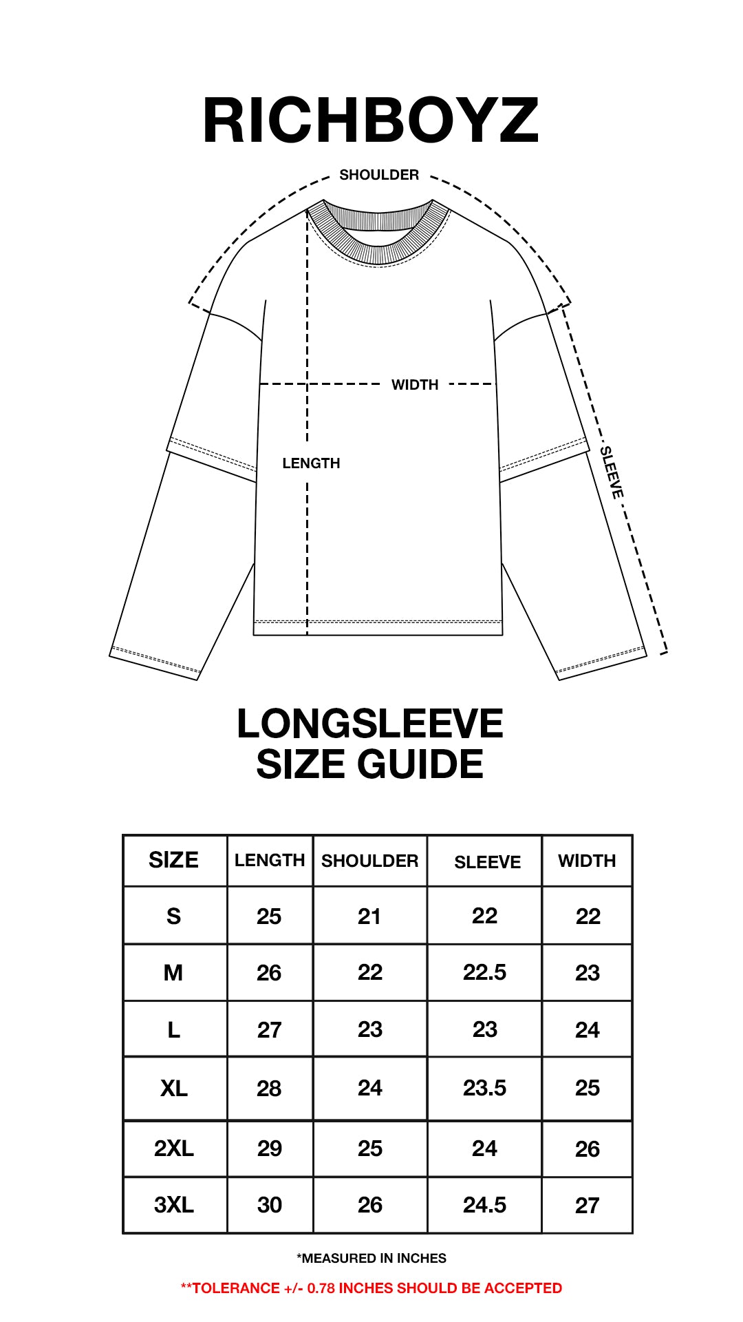 Product size chart