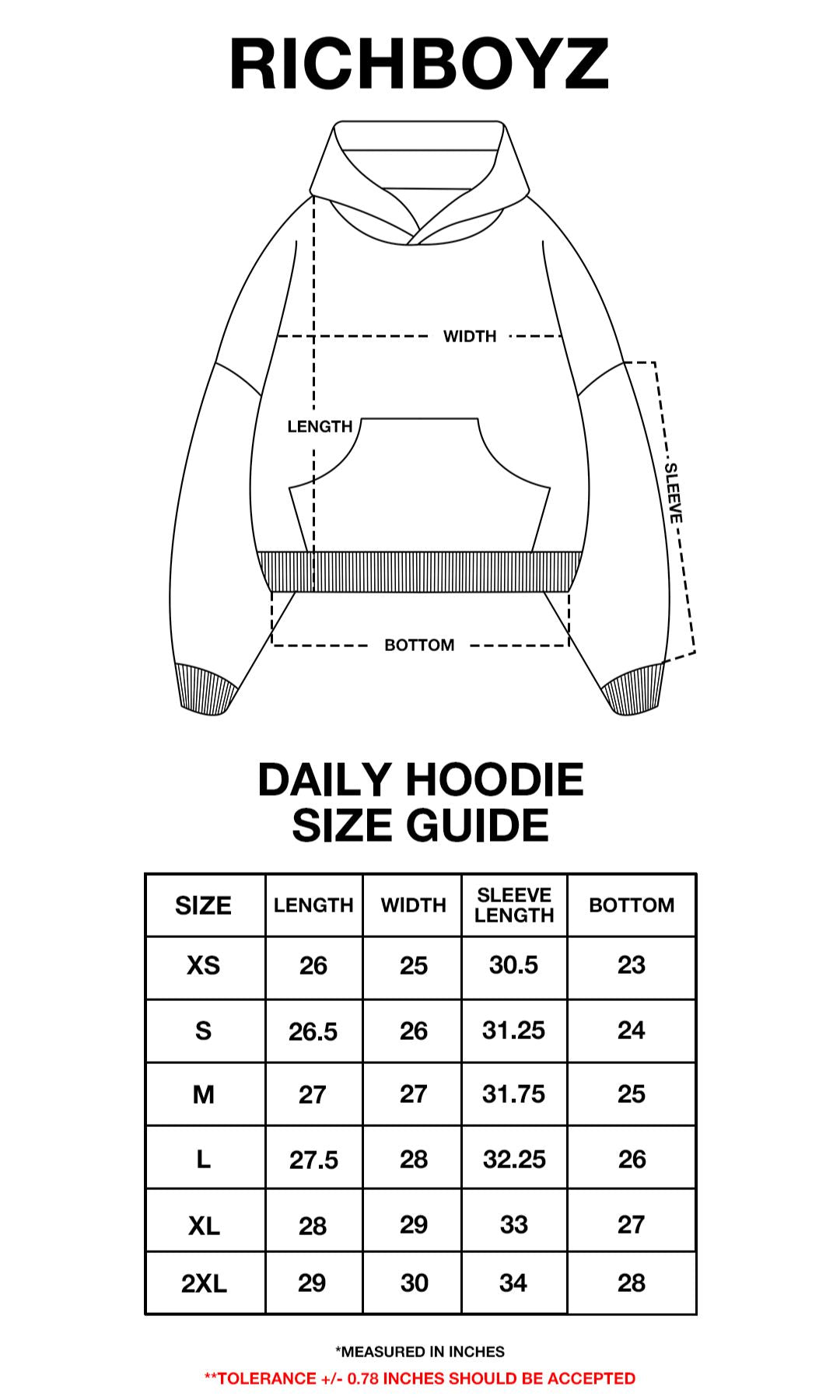 Product size chart
