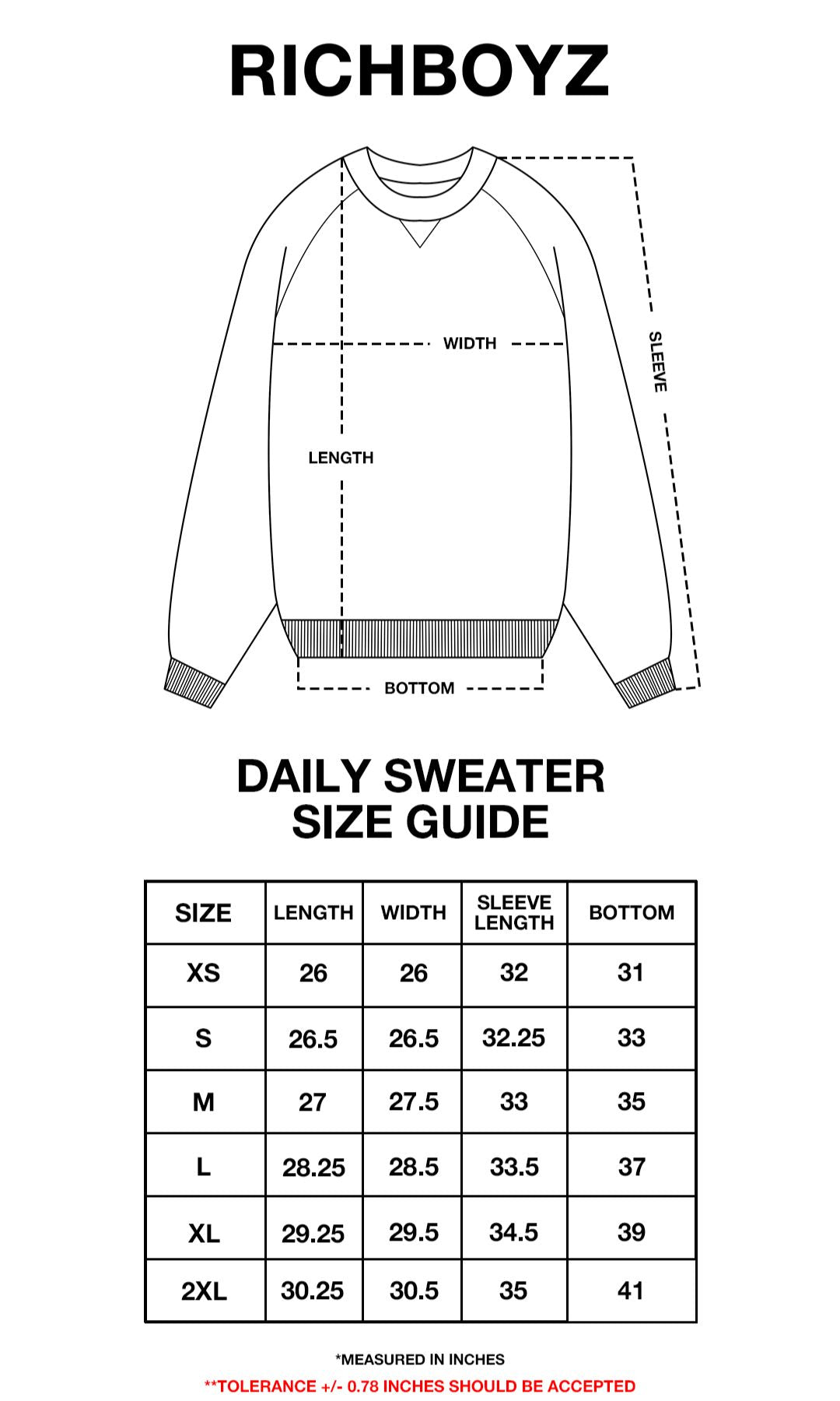 Product size chart