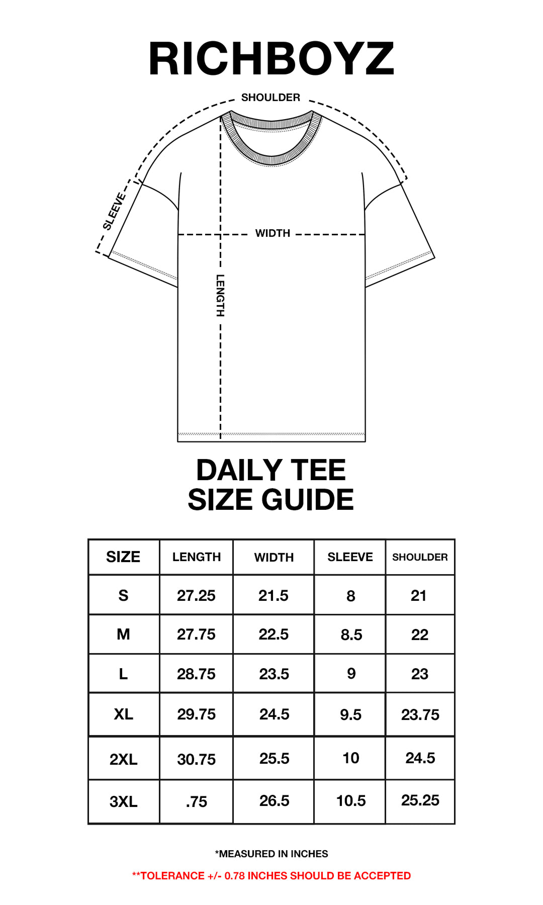 Product size chart