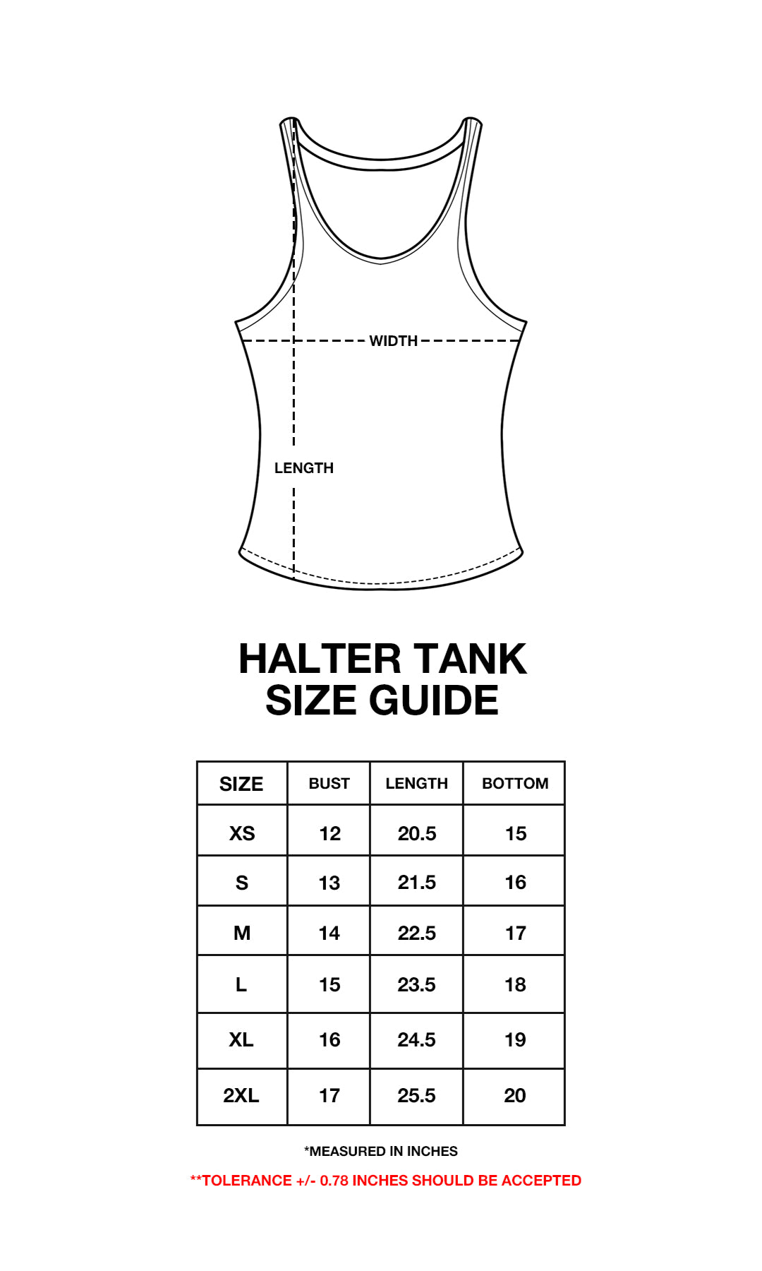 Product size chart