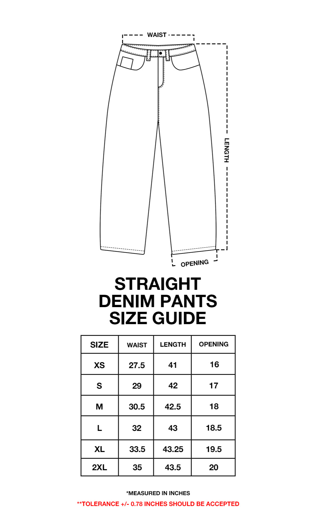 Product size chart