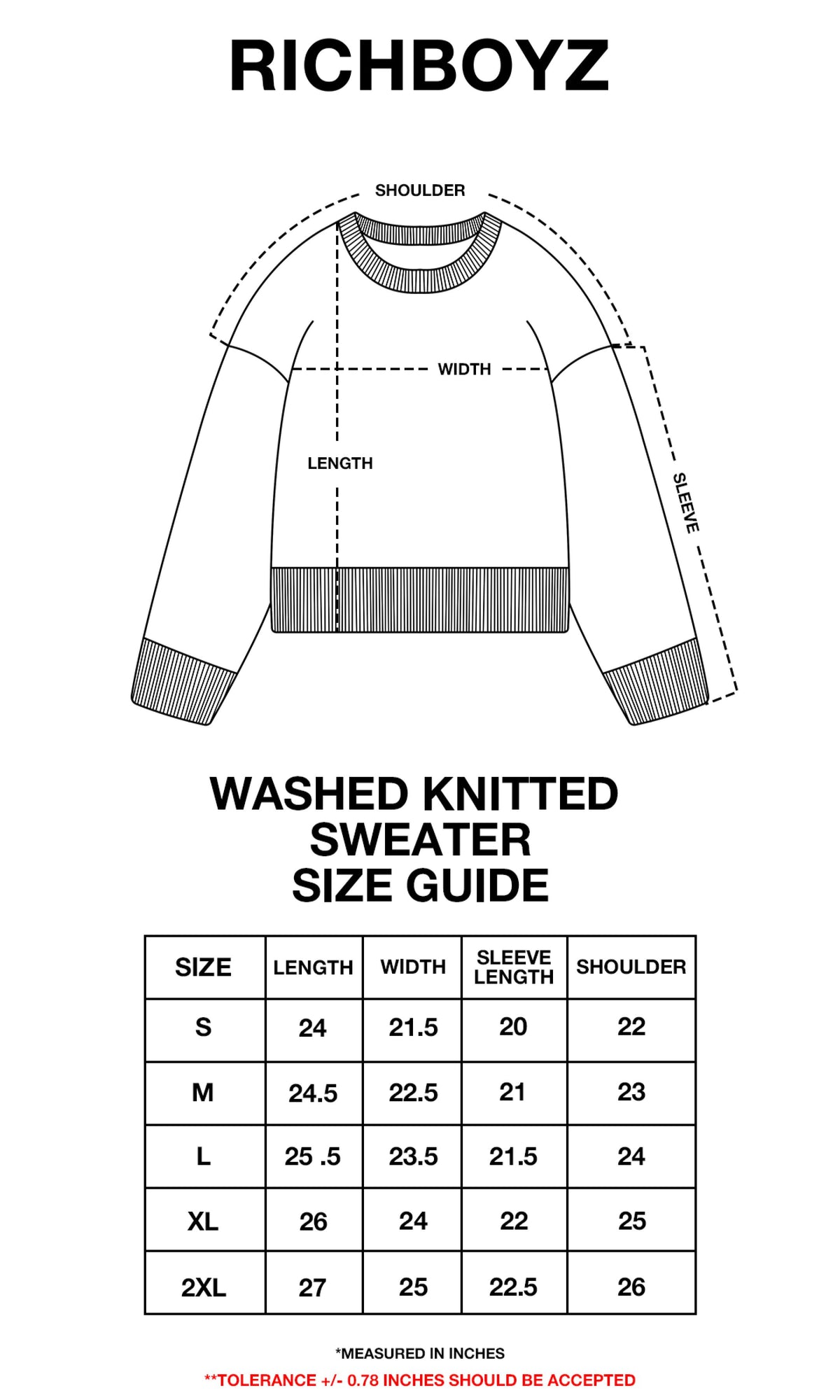 Product size chart