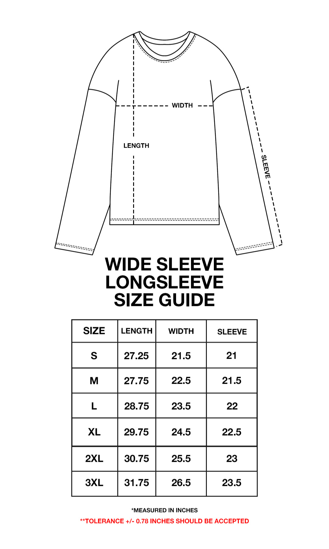 Product size chart
