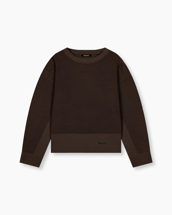 Washed Knitted Sweater - Brown