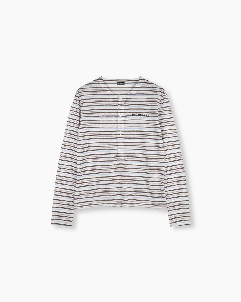 Women's Striped Henley - Sky